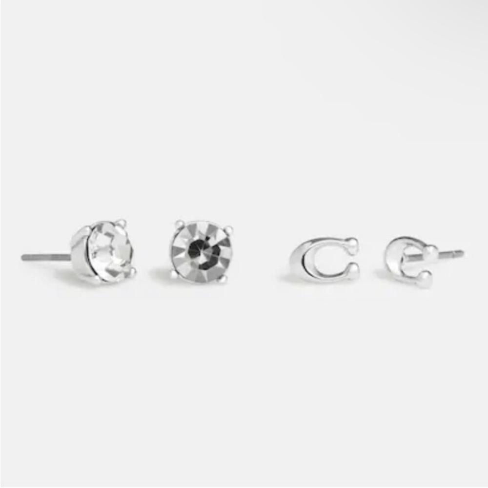 Coach Stud Earrings Set (2 Pairs) with Pouch NWT - Picture 2 of 3